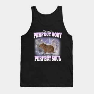 Cabybara Vintage 90s Bootleg Style Graphic T-Shirt, i want a perfect body i want a perfect soul Shirt, Funny Capybara Meme Tank Top